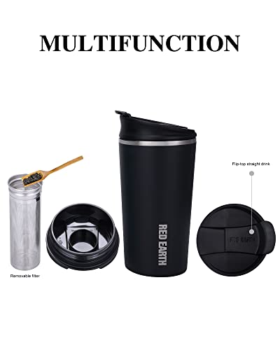 17oz Travel Mug with Infuser and Two Lids. Vacuum Insulated 316 Stainless Steel Coffee Mug. Dishwasher Safe Mug with Tea Strainer for Hot and Cold Brew Coffee or Tea
