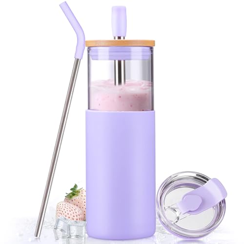 24oz Glass Tumbler with Lids and Straws