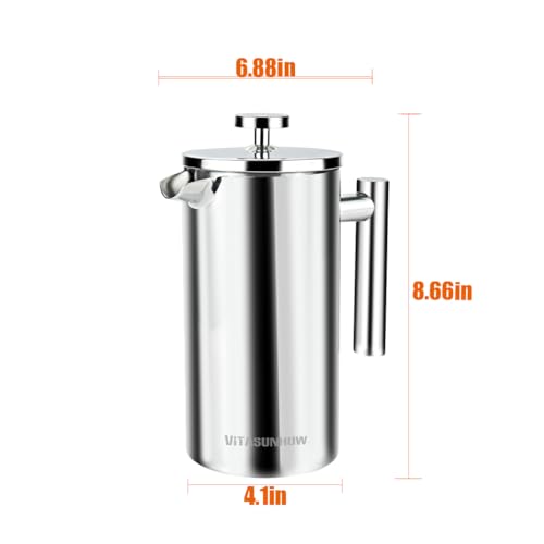 34oz French Press Coffee Maker Stainless Steel Double Wall