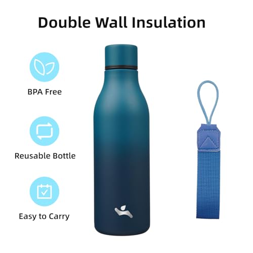 18 oz Insulated Stainless Steel Metal Water Bottle with Strap