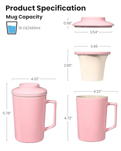 15 OZ Porcelain Tea Infuser Cup with Lid