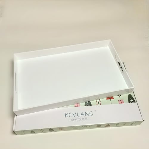 Glossy White Sturdy Acrylic Serving Tray with Handles