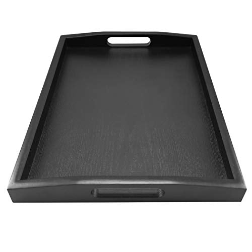 Serving Tray Large Black Wood Rectangle Food Tray Butler Tray Breakfast Tray with Handles