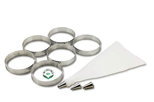 NewlineNY Stainless Steel French Pastry Tart Ring Baking Kit (6 Count)