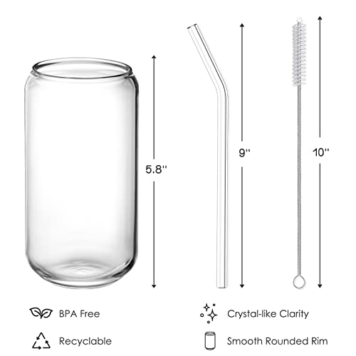 Drinking Glasses with Glass Straw 4pcs Set (4 Count)