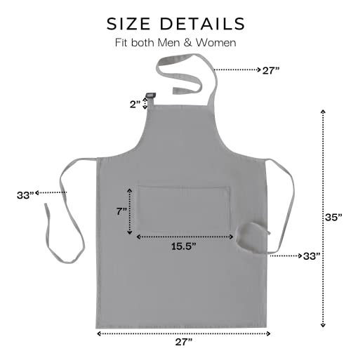 Chef Apron Set of 2 with 3 Pockets 100% Cotton Kitchen Cooking Adjustable Bib Aprons High (2 Count)