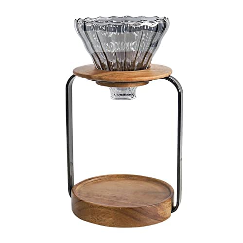 Pour Over Coffee Station Dripper Stand Coffee Filter Wooden Filter Holder Glass Server with Paper Coffee Filters