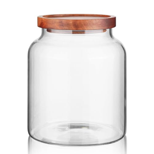Glass Storage Container Airtight Food Jars Kitchen Canister with Wood Lids
