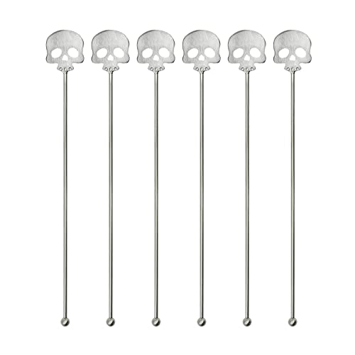 6Pcs 8.7inch Skull Swizzle Sticks Stainless Steel Coffee Stirrers