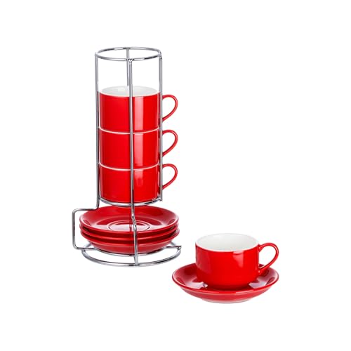 2.5 Ounce Stackable Espresso Cups with Saucers and Metal Stand (4 Count)