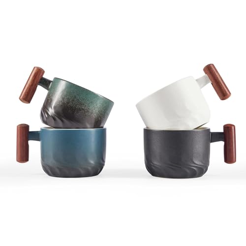 2.5oz Ceramic Espresso Cups with Wooden Handle (4 Count)