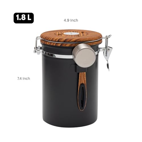 Airtight Coffee Canister 1.8L with Wooden Lid Scoop Set