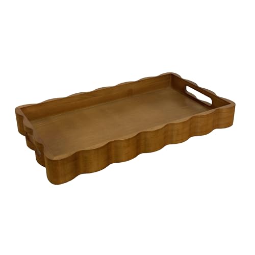 Pine Wood Decorative Tray with Handle Rectangular Wooden Serving Tray for Breakfast in Bed