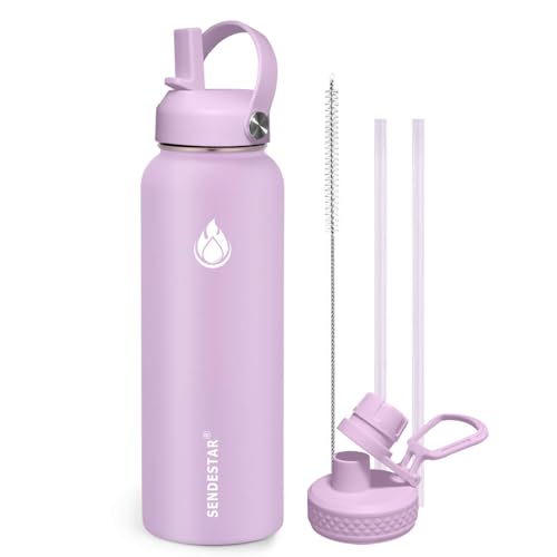 Stainless Steel Wide Mouth Water Bottle 32oz Double Wall Vacuum Insulated Leak Proof Bottle with New Flex Straw Lid & Spout Lid