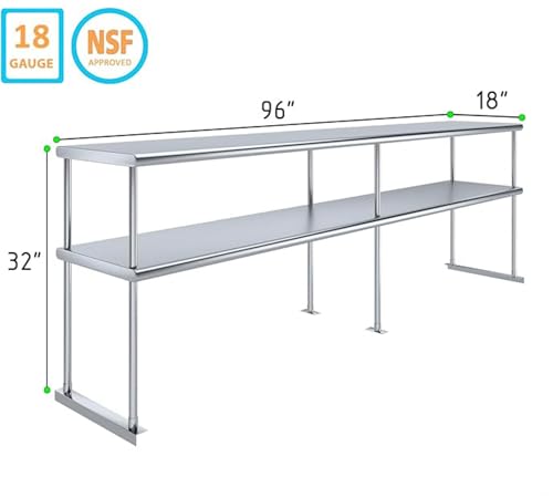 NSF Certified 18 Gauge Heavy Duty Stainless Steel Double overshelf with Brackets for Kitchens