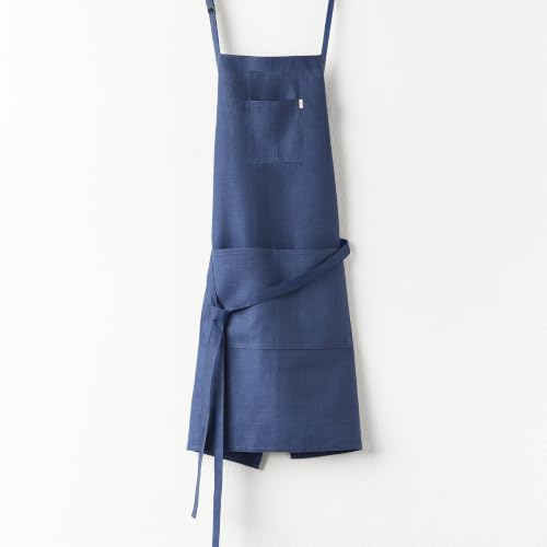 100% Linen Kitchen Apron Blue