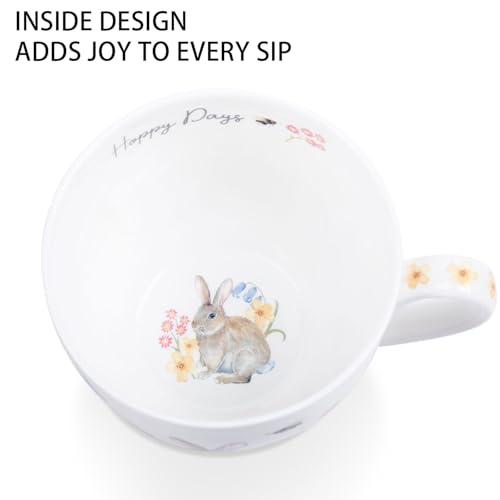 20 oz Bunny Coffee Mug with Spring Flowers & Happy Days Slogan