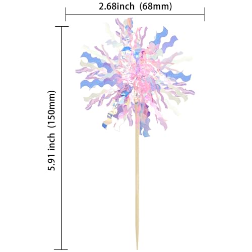 30Pcs Foil Firework Cupcake Toppers Sparkle Tinsel Cake Toppers Tinsel Drink Cake Decoration Cocktail Picks for Birthday Wedding Graduation Party Supplies Pink (30 Count)
