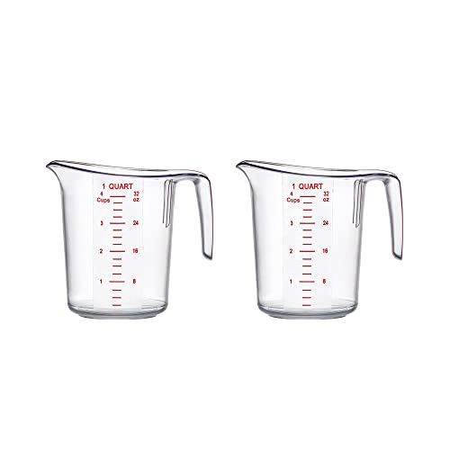 Melissa - 32-Ounce Plastic Measuring Pitcher (2-Pack), 4-Cup (1-Quart) Food-Grade Measuring Jug, Unbreakable, Stackable, Dishwasher-Safe, Great for Oil, Vinegar, Flour, and More
