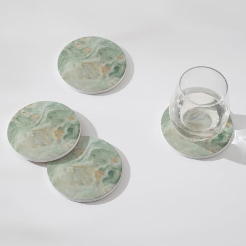 Set of 6 Sage Green Marble Coasters with Holder (6 Count)