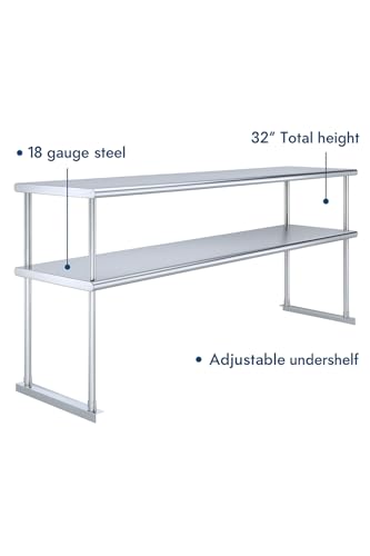 NSF Certified 18 Gauge Heavy Duty Stainless Steel Double overshelf with Brackets for Kitchens