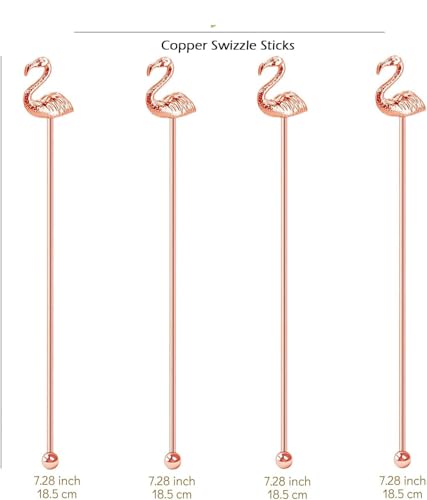 4 Pcs Flamingo Cocktail Stirrers Swizzle Sticks Stainless Steel 7.28" Coffee Stir Sticks with Decor Top for Mixing Cocktail