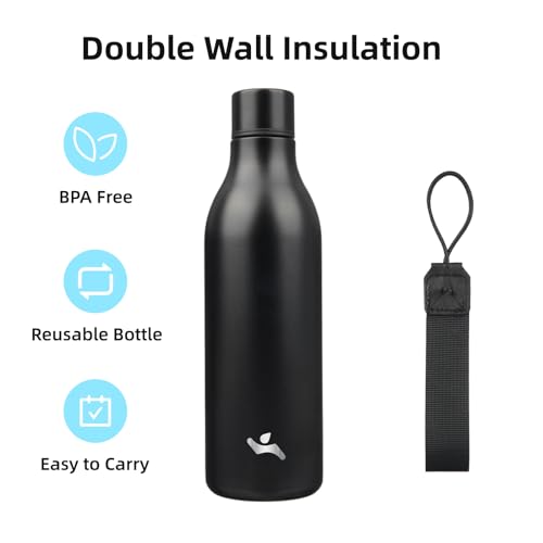 25 oz Insulated Stainless Steel Metal Water Bottle with Strap