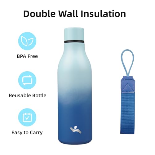 18 oz Insulated Stainless Steel Metal Water Bottle with Strap