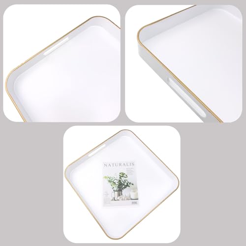 White Square Decorative Tray with Handles