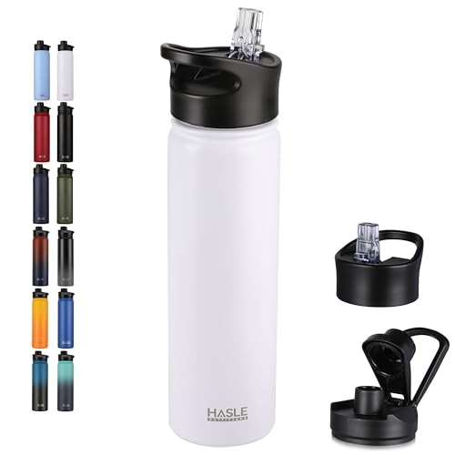 Insulated Water Bottle 22 oz Double Wall Stainless Steel Water Bottle Wide Mouth with Straw Lid & Spout Lid Keeps Cold or Hot