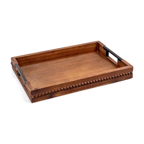 Rustic Wood Serving Tray with Handle Brown Rectangular Decorative Trays Farmhouse Charcuterie Boards Platter for Food (2 Count)