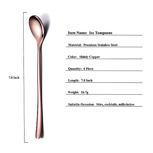 Premium Rose Gold Set of 6 Stainless Steel Long Handle Stirrers and Spoons for Coffee (6 Count)
