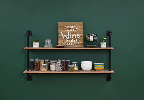 Pipe Shelves Industrial Pipe Shelving Real Wood Industrial Floating Shelves with Wood Planks 48 inch Wall Shelves Rustic Hanging Bookshelf Farmhouse Kitchen Bar Shelving