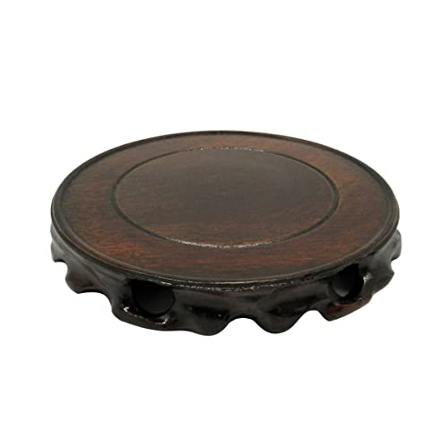 Rustic Vintage Rosewood Circular Display Stand Vase Pot Base Fishbowl Pedestal Stand