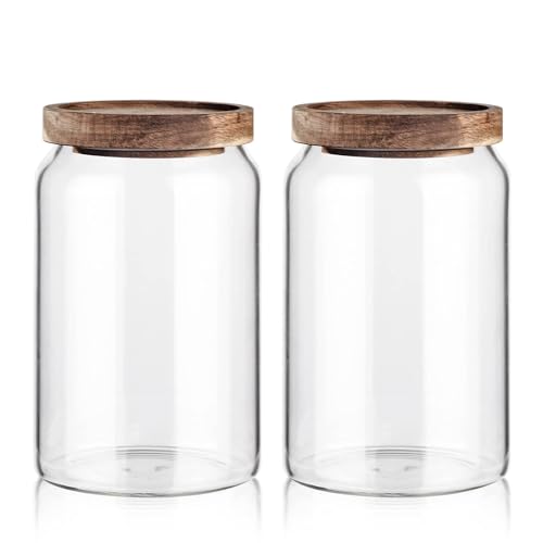 Glass Storage Container Airtight Food Jars Kitchen Canister with Wood Lids (2 Count)