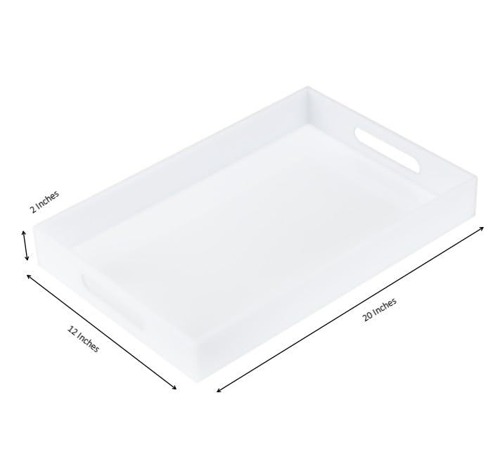 Glossy White Sturdy Acrylic Serving Tray with Handles