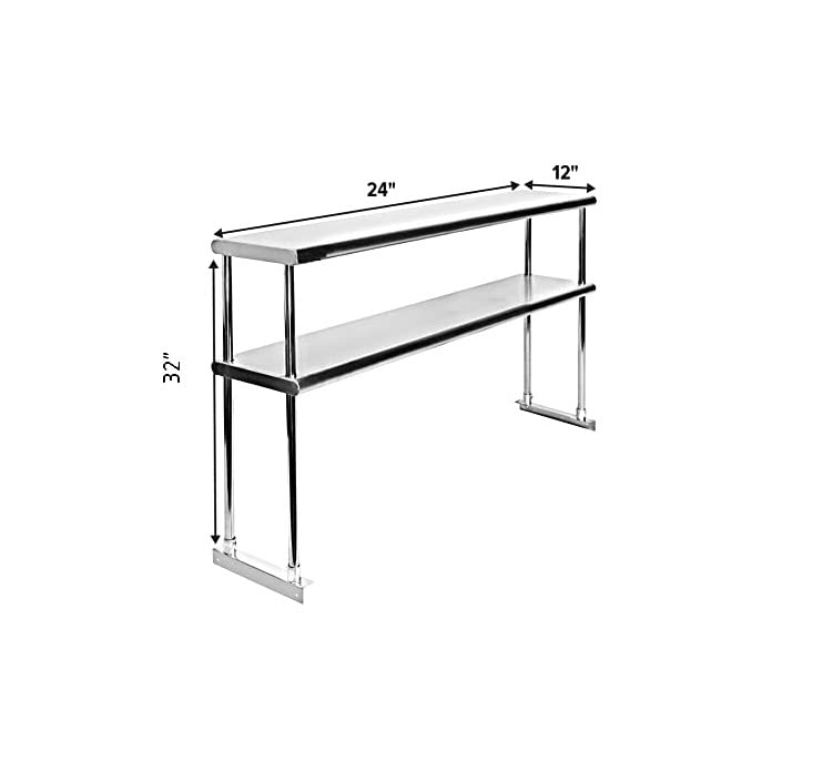 NSF Certified 18 Gauge Heavy Duty Stainless Steel Double overshelf with Brackets for Kitchens (2 Count)