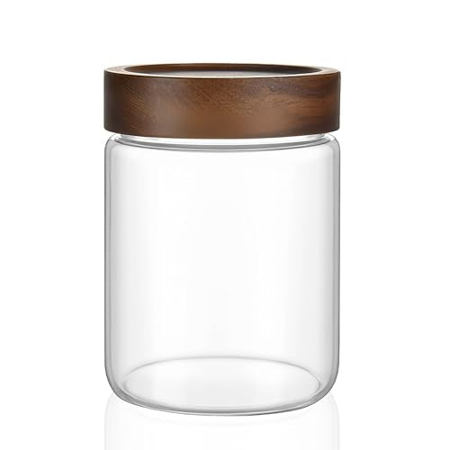 18 oz 550 ml Clear Glass Storage Canister with Airtight Wooden Lid