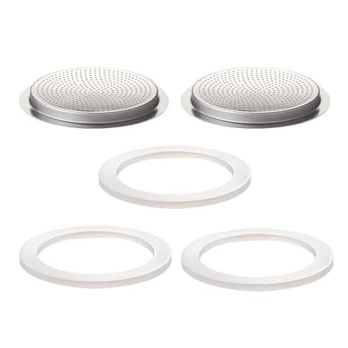 2 Pcs Filter with 3 Pcs Silicone Gasket Seals for 9 Cup Stovetop Espresso Coffee Maker Replacement Parts for Big Tummy and Straight Stainless Steel Moka Pot (5 Count)