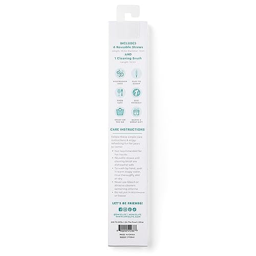 Pack of 6 Reusable Plastic Straws with Cleaning Brush