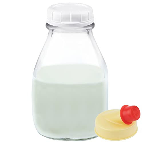 16 oz Glass Milk Bottle with Lid and Pour Spout