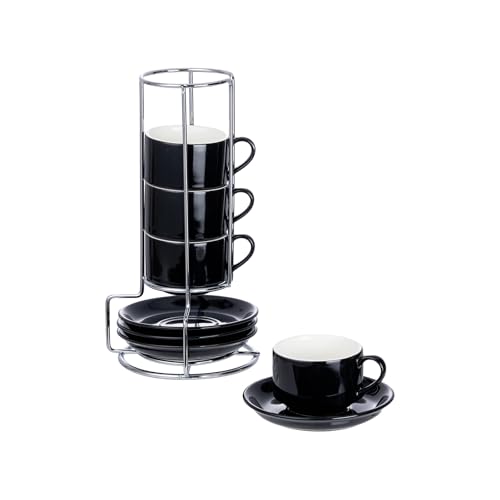 2.5 Ounce Stackable Espresso Cups with Saucers and Metal Stand (4 Count)