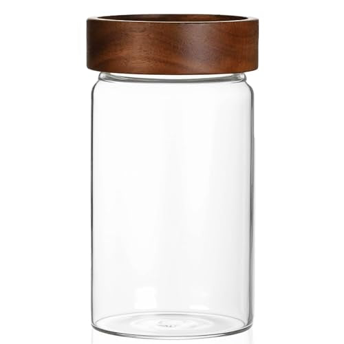 26 oz 850 ml Clear Glass Storage Canister with Airtight Wooden Lid
