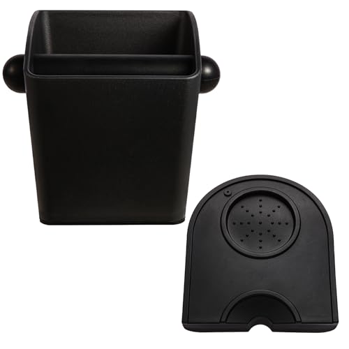 Knock Box Square High Sidewall Design Espresso Knock Box Tamping Mat Espresso Machine Accessories Set of 2 with Removable Knock Bar and Anti (2 Count)