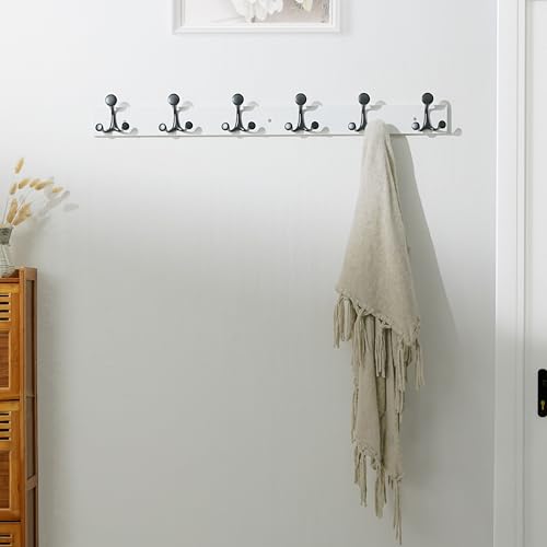 39 Inch White Wood Coat Rack Wall Mount with 6 Triple Hooks (2 Count)
