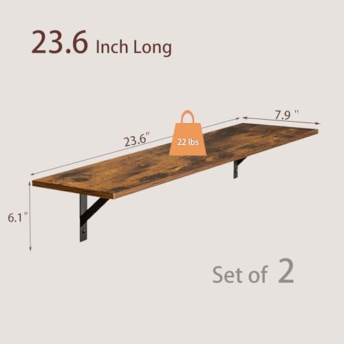 Wall Shelves 23.6" Long Floating Shelves with Metal Brackets (2 Count)
