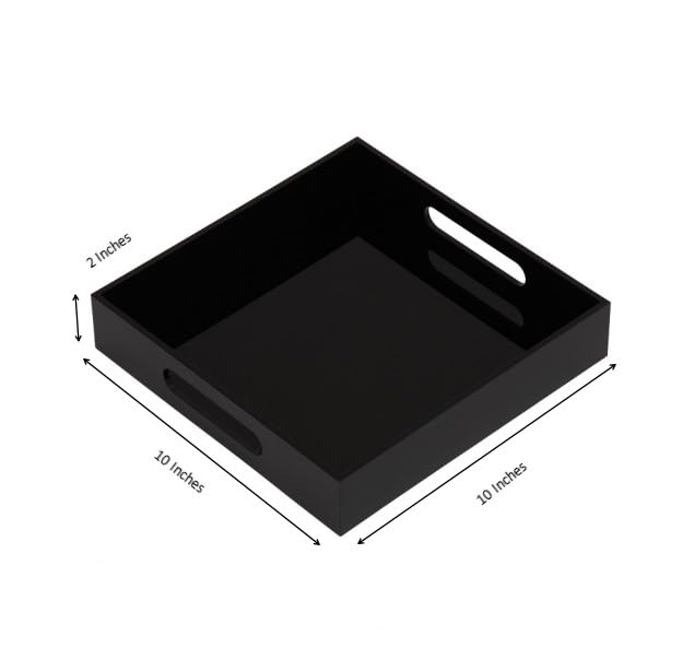 Glossy Black Sturdy Acrylic Serving Tray with Handles