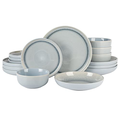 Juno Moon 16 Piece Reactive Blue Double Bowl Dinnerware Set