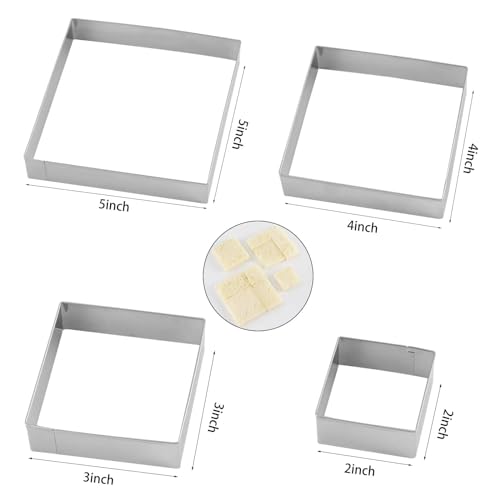 Square cookie cutters ANCKNE Stainless Steel Rectangle Biscuit Molds Square Pastry Molds Fondant Cake Cookie Cutter Set (4 Count)