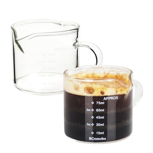 2 Pack Double Spouts Measuring Triple Pitcher Milk Cup 75ML Espresso Shot Glasses Parts Clear Glass (2 Count)